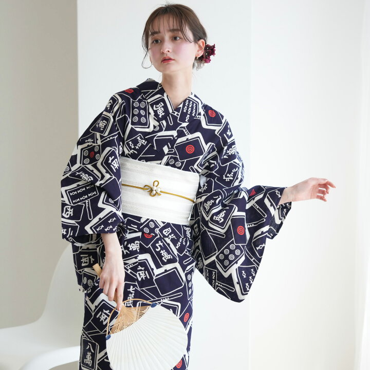 楽天市場】【utatane×注染工房 日本製小幅生地使用 浴衣3点セット 紺地 