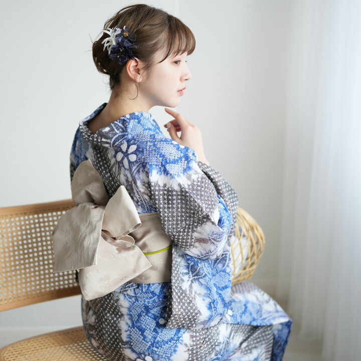 楽天市場】【utatane 有松絞り 浴衣3点セット 墨色にブルーの花】特選 
