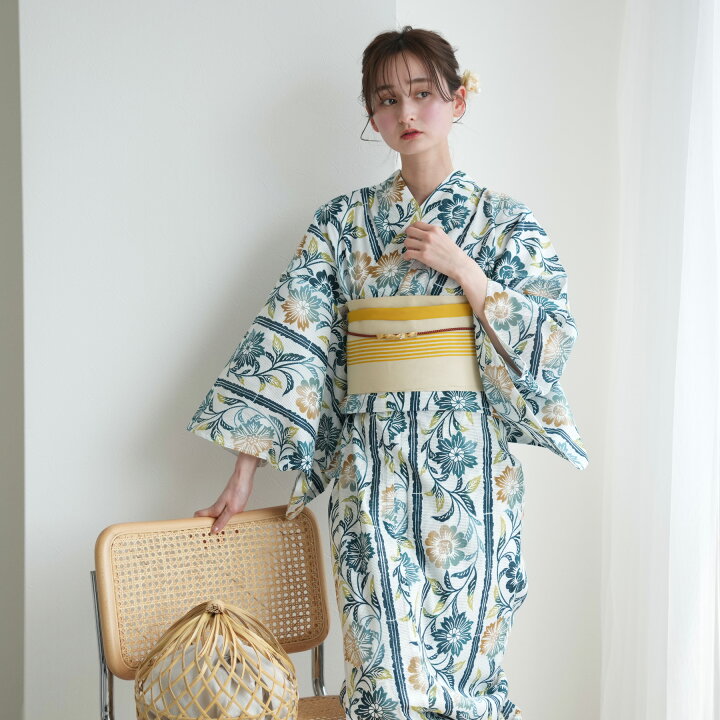 楽天市場】【綿絽 高級変わり織 浴衣3点セット 青碧と飴色の縞更紗】夏 