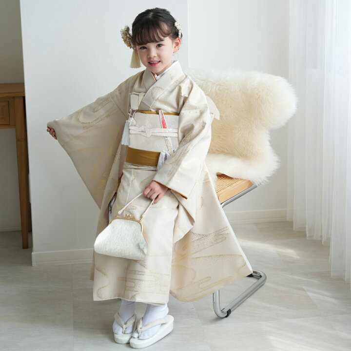 楽天市場】【ひよこ商店 七五三 着物 7歳 女の子 四つ身 ベージュ金彩 