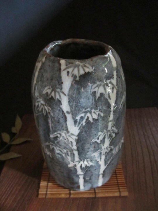 楽天市場】花瓶□玉山窯 玉置保夫監修 鼠志野 竹文 花瓶 ギフト 和食器 
