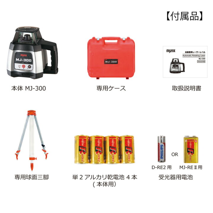楽天市場】自動整準レーザーレベル MJ-300 受光器MJ-REII×2台 