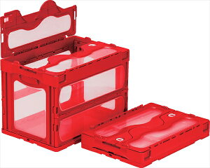 【5個セット】折り畳み式コンテナー マドコン フタ一体型 Cタイプ C-60B 59.3L レッド 530mm×366mm×389mm(95mm) 4側面+フタ窓付き フレーム構造 収納ケース サンコー