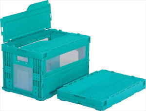 【5個セット】軽量・薄型 折り畳み式コンテナー マドコンライト フタ一体型 Cタイプ HBC-51-B-B 50.4L グリーン 530mm×366mm×334mm(78mm) 4側面窓付き フレーム構造 収納ケース サンコー