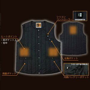 カーボンヒートベスト EXHEATバッテリー付 EH32190 ブラック M~4L サンエス 防寒着 防寒対策 カーボンヒート内臓一体型ベスト 3段階温度調節可能 アウトドア 冬用 作業服 作業着 M L LL 3L 4L XL XXL