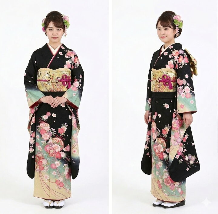 楽天市場】【美品】 振袖 袋帯 セット 黒色 正絹 貸衣装使用 リユース 