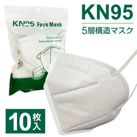 【ヤマト配送】 KN95マスク 10枚入 KN95 5層構造 10枚セット 使い捨て 立体マスク ホワイト 大人用 男女兼用 レギュラーサイズ 10枚 ウイルス予防 飛沫カット 風邪 花粉 ほこり ハウスダスト PM2.5 立体 対策 ノーズワイヤー