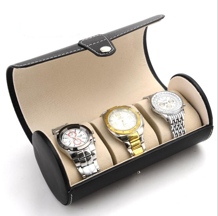 腕時計 収納ケース 収納ボックス コレクションケース ウオッチケース ３本用 時計の格納 puレザー　円形