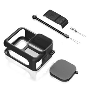 5点セット GoPro Hero 13 Black ケース カバー 保護フレーム バッテリーサイドカバー レンズカバー ストラップ シリコン製 耐衝撃 Go Pro Hero 13 Black 用アクセサリーキット