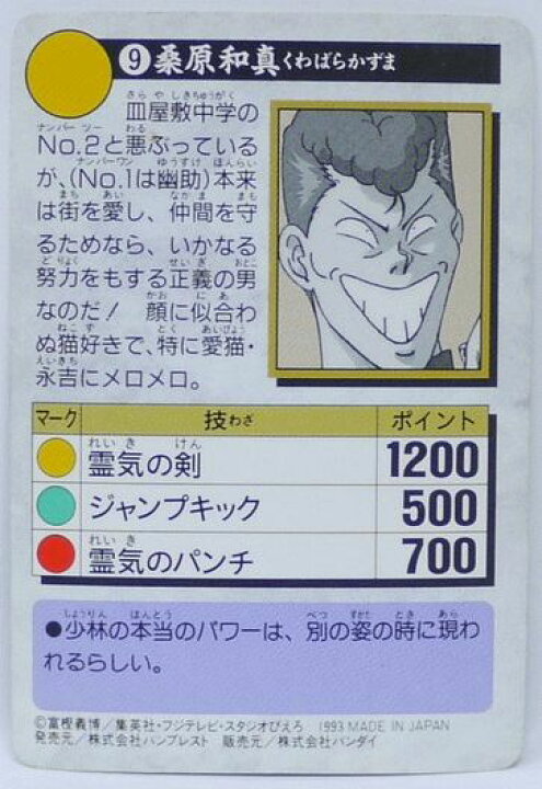 楽天市場】幽遊白書 カードダス 009 桑原和真 バンプレスト【中古 