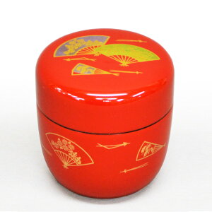 ポイント3倍以上(楽天カード利用) 茶道具 棗(なつめ) 中棗 扇面 木製 湖彩●中棗の色を「イ.黒」「ロ.朱」からお選びください。●写真は朱の棗です。