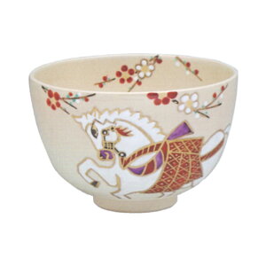 ★10/31までポイント10倍以上 茶道具 抹茶茶碗(まっちゃちゃわん) 色絵 白馬 茶碗 中村 華峰 干支 午(うま、馬)