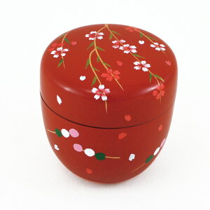 ポイント3倍以上(楽天カード利用) 茶道具 棗(なつめ) 朱塗中棗 花見団子蒔絵 【樹脂製】 東雲