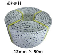送料無料　スパンエステルロープ エステルスパンロープ 12mm×50m 綱引きロープ 三つ打ち ロープ 線入 ボ…