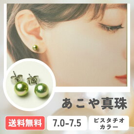 【全国送料無料】あこや真珠 ピスタチオカラー パールピアス K18 K14WG アレルギー対応 サージカルステンレス イヤリング 7.0-7.5mm 真珠 パール パールイヤリング 入学式 卒業式 成人式 冠婚葬祭 お出かけ 発表会 行事 式典 ビジネス