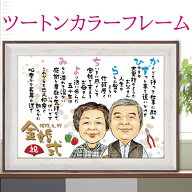 しあわせ 似顔絵 名前 ポエム 【最高評価レビュー】 似顔絵プレゼント A4 ツートンカラー 額 1〜2人 似顔…