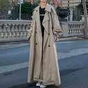 アウター 上着 コート トレンチコート Aライン オーバーサイズ マキシ丈 ミモレ丈 ロング丈 ボリューム袖 無地 襟付き ダブルブレスト ドロップショルダー 体型カバー スタイルアップ