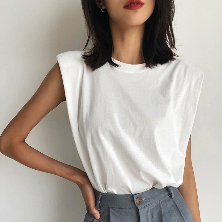 楽天市場】トップス Tシャツ カットソー 白トップス 袖なし 