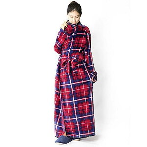アイリスプラザ fondan 着る毛布 ポケット・ベルト付 特製BOX入り Lサイズ 着丈170cm チェック柄 レッド/ネイビー 静電気防止 洗える フランネルマイクロファイバー 部屋着 クリ スマス ギフト