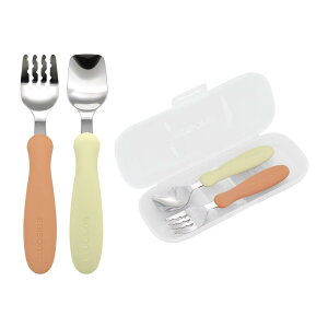 EDISONmama(エジソンママ) フォーク&スプーン 14cm 1.5歳~ ケース付 パンプキンプリン 授乳・食事用品 食器・テーブルウェア 独自の溝 すくいやすい 持ち方サポート