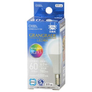 �I�[��(OHM) �d�@ LED�d�����` E17 60�`����/60W���� �����F Ra93�����F �����Ή� �f�M�ގ{�H���Ή� �~�j�N���v�g���` 5�N LDA6D-G-E17 RA 06-5565