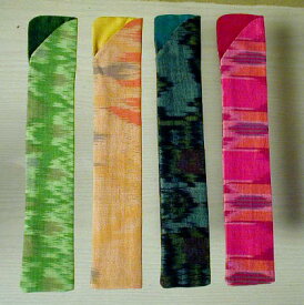 バティック　バリ民芸織生地製　扇子袋（緑）女物用7寸