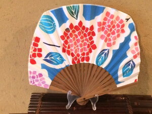 スクエア扇子(四角扇)/アジサイ柄ブルー/手ぬぐい浴衣生地・唐木/団扇型/男女兼用/男物女物/紳士男性用/婦人女性用