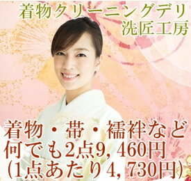 着物 クリーニング何でも 2点 9460円お手入れパック（ 留袖 振袖 訪問着 附下 色無地 紋付 男物着物 小紋 紬 お召し 帯 襦袢 袴 羽織 コート など）きもの 丸洗い