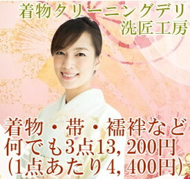着物 クリーニング何でも 3点 13200円 お手入れ パック（ 留袖 振袖 訪問着 附下 色無地 紋付 男物着物 小紋 紬 お召し 帯 襦袢 袴 羽織 コート など）きもの 丸洗い