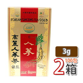 韓国産【高麗人参茶GOLD】「紙箱」100包入りx2個セット 韓国食品 韓国料理 韓国食材 お茶 韓国お茶 伝統お茶 健康お茶 粉末 お土産 韓国お土産 お歳暮 お中元 ギフト プレゼント 高麗人参 (08045x2)【限定50セット あす楽】