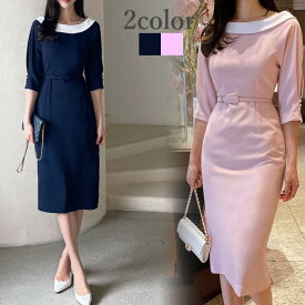 ワンピース 結婚式 春 袖あり ベルトセット 膝丈 二次会 披露宴 ひざ丈 卒園式 入園式 卒業式 入学式 披露宴 お呼ばれ ママコーデ