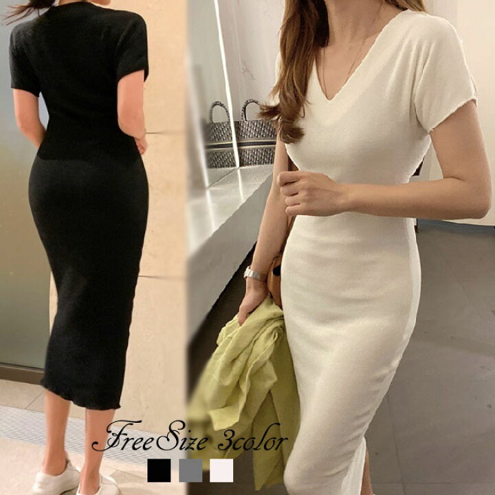 楽天市場 ロングワンピース 夏 半袖 夏ニットワンピース レディース ワンピース ロング 春 半袖 韓国ファッション スリム タイト Seoul Days 楽天市場店