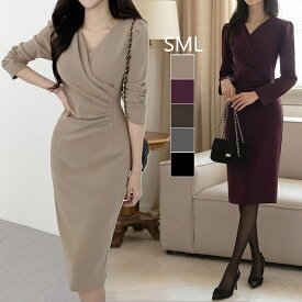 ワンピース 結婚式 袖あり パーティードレス 長袖 秋冬 二次会 謝恩会 卒業式 卒園式 およばれワンピース フォーマル