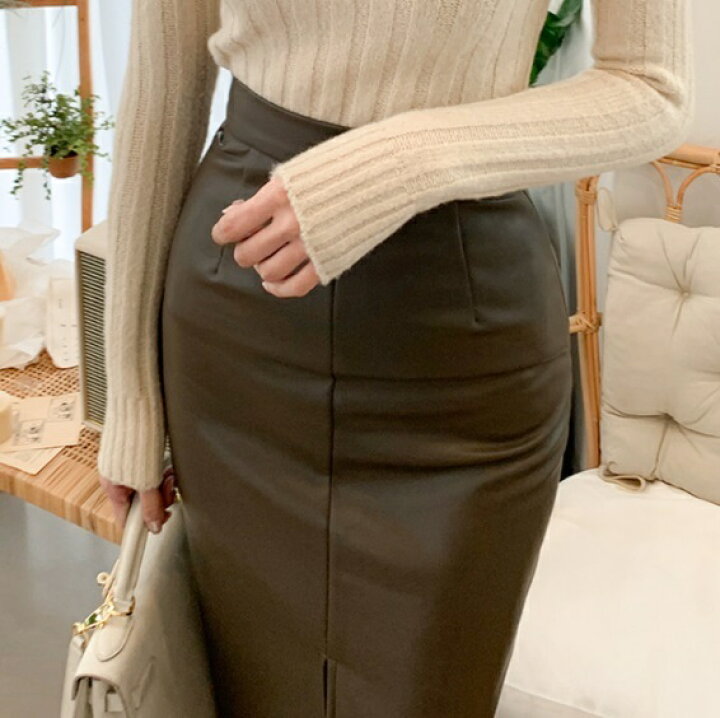 楽天市場 スカート レザースカート 秋冬 ロングスカート スリット タイト 大人女子 フェイクレザー タイトスカート 韓国ファッション オフィス 秋コーデ 冬コーデ Seoul Days 楽天市場店