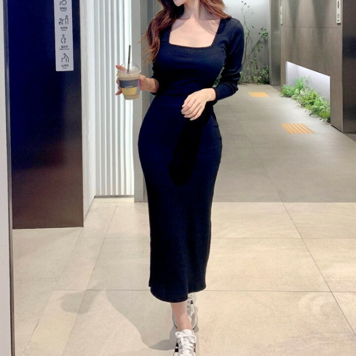 楽天市場 ニットワンピース タイト 秋冬 ワンピース 長袖 ロングワンピース きれいめ 冬コーデ 秋コーデ Seoul Days 楽天市場店