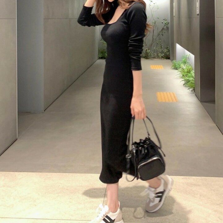 楽天市場 ニットワンピース タイト 秋冬 ワンピース 長袖 ロングワンピース きれいめ 冬コーデ 秋コーデ Seoul Days 楽天市場店