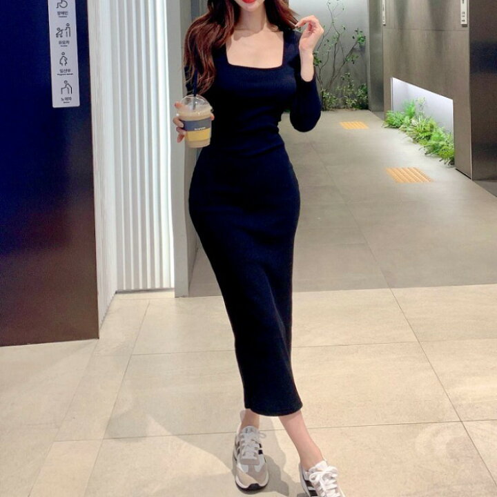 楽天市場 ニットワンピース タイト 秋冬 ワンピース 長袖 ロングワンピース きれいめ 冬コーデ 秋コーデ Seoul Days 楽天市場店