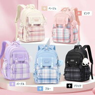 小学生 女の子 キッズ リュック チェック柄 16L 大容量 撥水性 軽量 A4対応 デイパック リュックサック …