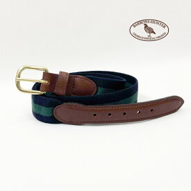 BARRONS HUNTER(バロンズハンター) 40mm SURCINGLE RIBBON BELT(40ミリ幅コットン＆レザーリボンベルト) NAVY/GREEN