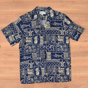 TWO PALMS(�c�[ �p�[���X) �yMADE IN HAWAI�zRAYON ALOHA SHIRTS(�n���C�� ���[���� �A���n�V���c) MARINE NAVY