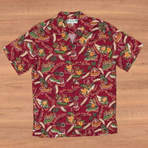 TWO PALMS(�c�[ �p�[���X) �yMADE IN HAWAI�zRAYON ALOHA SHIRTS(�n���C�� ���[���� �A���n�V���c) PARADISE OF PACIFIC BURGUNDY