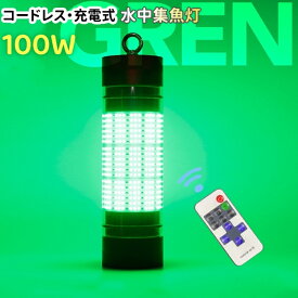 【一年保証】集魚灯 充電式 コードレス グリーン 強力 LED 集魚ライト ワイヤレス 水中集魚灯 高輝度 12000ルーメン 100w 緑 ライト 超強力 照明 灯 夜灯 水中ライト 水中LEDライト led集魚灯 イカ シラスウナギ タチウオ アジ イカ釣り