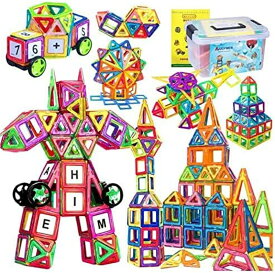 磁石ブロック マグネット 知育玩具 子供 マグネットブロック 磁気ブロック76個 他の車輪・パネルパーツ44個 AUGYMER 収納ケース付き