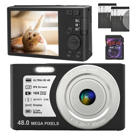 4K デジカメ デジタルカメラ コンパクトカメラ 48MP YouTubeカメラ 充電式 2.8インチ16倍デジタルズーム 初心者向け ポケットカメラ バッテリー付き 32GBSDカード付き 誕生日 プレゼント 贈り物 父の日 日本語説明書
