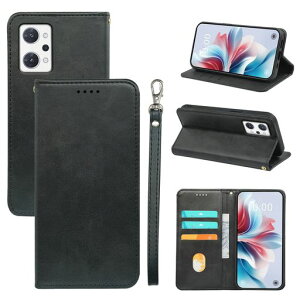 iCarez Oppo Reno 7A / Reno 9A �p �P�[�X �蒠�^ PU���U�[ TPU �ϏՌ� �u���b�N BQC-CKIC-RN79