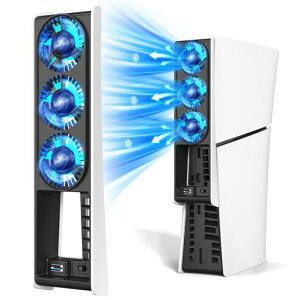 PMW PS5 Slim��p�N�[�����O�t�@���A2�i�K���ʒ����A�O�A�̑����t�@���Ŗ{�̔w�ʂ̔M�𓦂����A�蓮/���x�Z���T�[���[�h�A�u���[LED���C�g,USB3.0�|�[�g, �f�B�X�N�h���C�u���ڔ�&�f�W�^���E�c