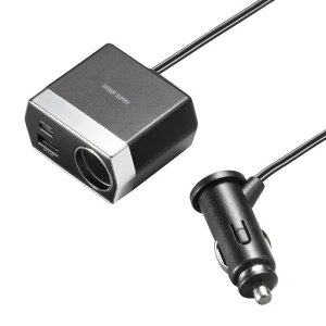 �T�����T�v���C(SanwaSupply)�\�P�b�g�t���ԍڏ[�d��(USBPD20WType-C+USBA�E1.2m)CAR-CHR82CPD�u���b�N