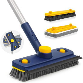 JEHONNお風呂掃除ブラシデッキブラシ長さ調節可能113cm-146cm3in1ゴムポンバスブラシ浴室、テラスの清掃に使用