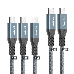 TOPWE �^�C�v C �P�[�u�� usb c type-c�y5�{�Z�b�g�E1m��3�{+2m��2�{�z60W �}���[�d �����f�[�^�]�� USB PD�Ή� �i�C�����҂� �f���h�~ typec iphone17/16�V���[�Y