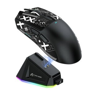 ATTACK SHARK X11 �Q�[�~���O�}�E�X ���C�����X ���� 2.4G/BLUETOOTH/USB-C 63G���y�� 22000DPI �[�d�h�b�N�t�� �O���b�v�e�[�v�t�� �Z�K�擾�ς� (�u���b�N)